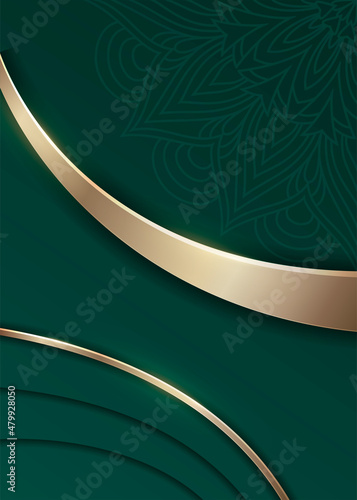 Abstract green background with bronze smooth lines.