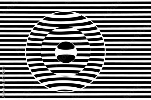 Magnifying lenses against black and white stripes creating illusion of refraction of light
