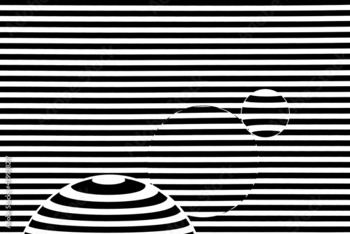 Magnifying lenses against black and white stripes creating illusion of refraction of light