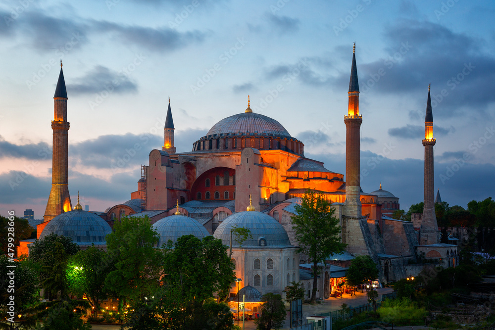 Naklejka premium Hagia Sophia on sunset, Istanbul