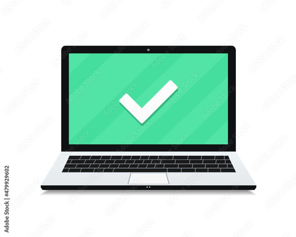 Laptop with check mark symbol. Vector illustration Laptop with check mark symbol. Vector illustration