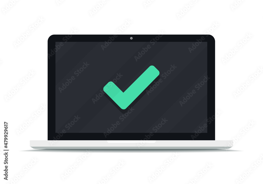 Laptop with green check mark. Vector illustration Laptop with green check mark. Vector illustration