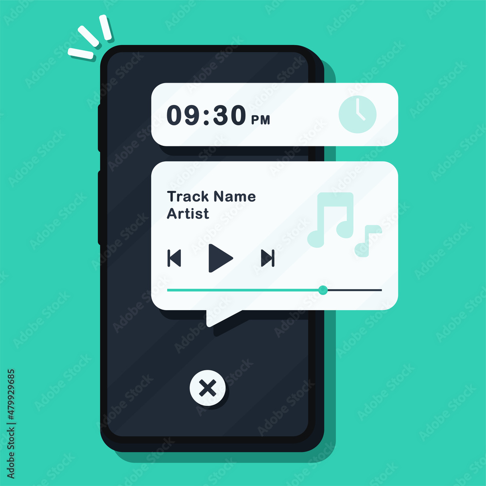 Mobile music player notification. Vector illustration Mobile music player notification. Vector illustration