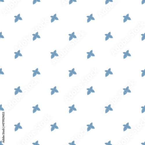 Cute simple seamless pattern with blue mint leaves. Delicate print for wrapping paper, textiles and design