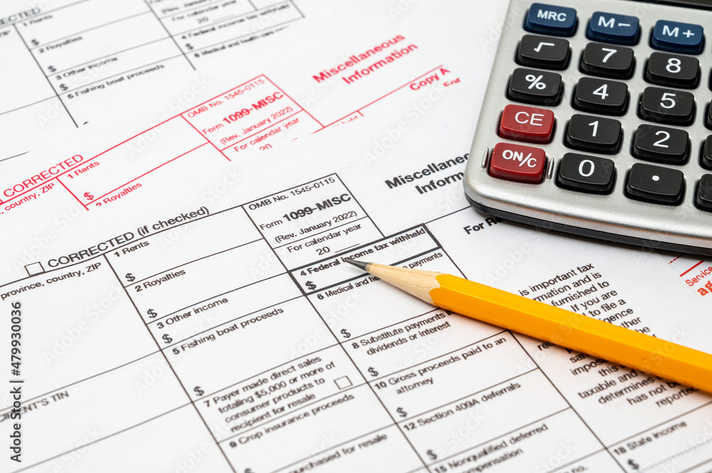 Tax Form 1099-misc on a white background.