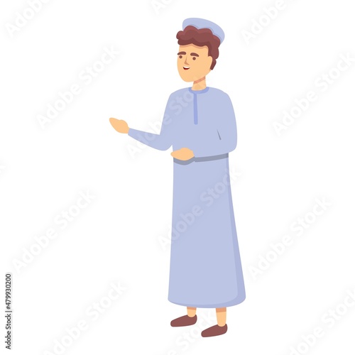 Muslim schoolboy icon cartoon vector. Online school. Virtual education