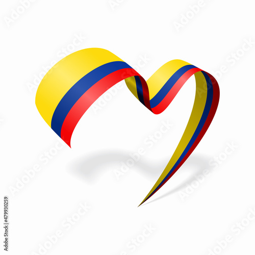 Colombian flag heart shaped ribbon. Vector illustration.