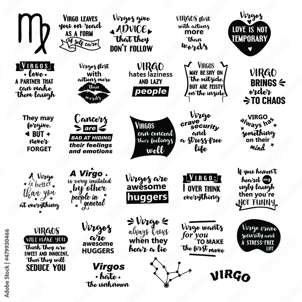 Lettering quotes about Zodiac sign Virgo. Funny quotes. Doodle hand drawn  design elements for cards, posters, prints t-shirts Stock Vector | Adobe  Stock