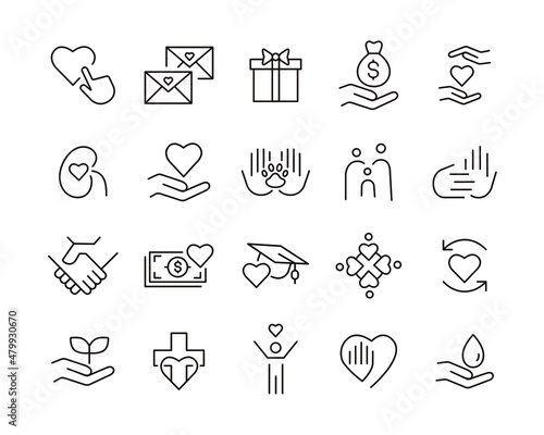 Charity Icons - Vector Line Icons. Editable Stroke. Vector Graphic