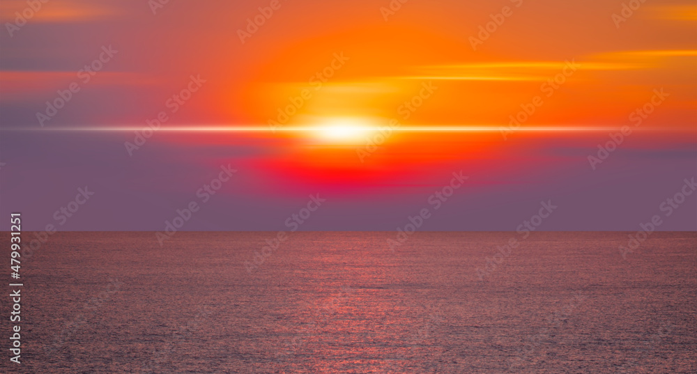 Panorama of orange sunset over  Mediterranean sea with turquoise sea wave - Alanya, Turkey