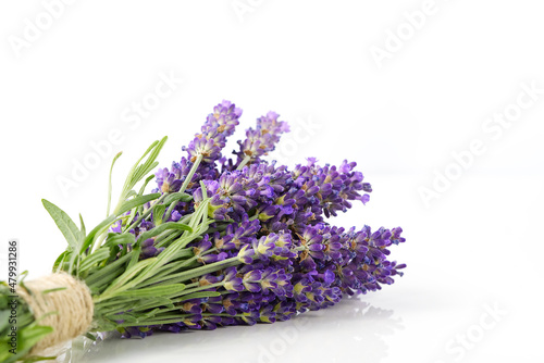 Aromatic Lavender flowers bundle on a white background. Isolated morning Lavender flowers close-up