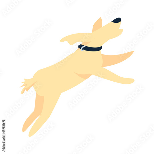 Happy dog jumping semi flat color vector character. Pet figure. Full body animal on white. Outdoor activity isolated modern cartoon style illustration for graphic design and animation