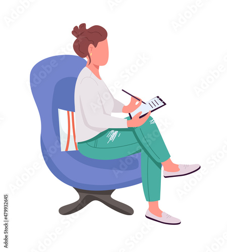 Psychology consultant semi flat color vector character. Listening figure. Full body person on white. Therapy consultation isolated modern cartoon style illustration for graphic design and animation