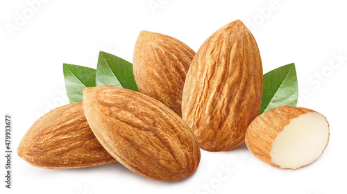 Delicious almonds, isolated on white background