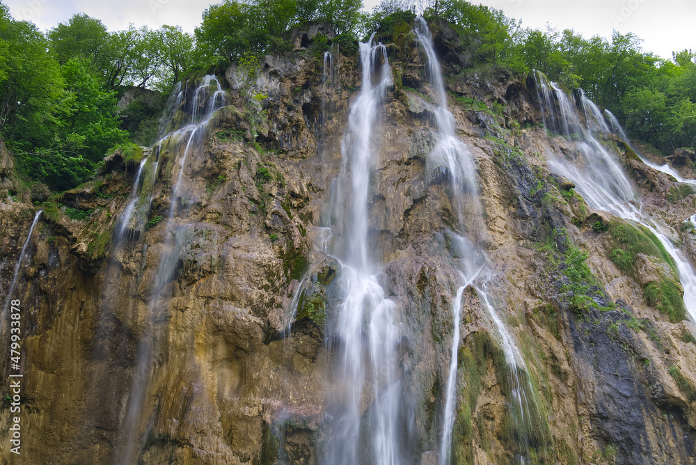 Obraz premium Beautiful Waterfall park at Croatia Lake National Park.