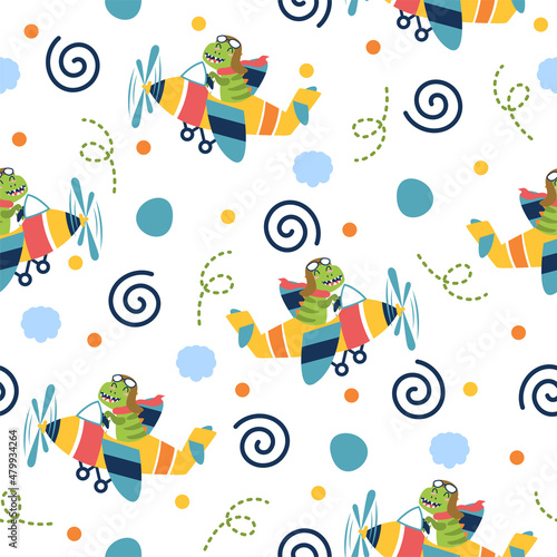 Dinosaur in airplane illustration pattern design