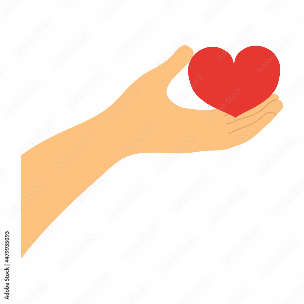 Vector illustration of hand holding giving a heart in cartoon hand drawn style. Concept of Valentine s Day, love, relationships, charity. Vector illustration of hand holding giving a heart in cartoon hand drawn style. Concept of Valentine s Day, love, relationships, charity.