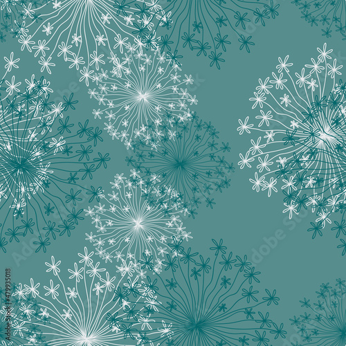 Seamless dandelion pattern, vector seamless background with hand drawn plants and seeds