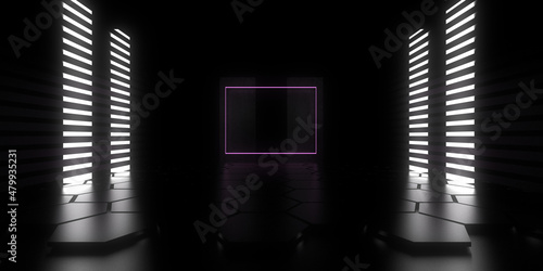 Fototapeta Naklejka Na Ścianę i Meble -  3D abstract background with neon lights. neon tunnel  .space construction . .3d illustration