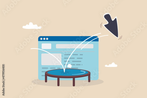 Murais de parede Website bounce rate, visitor click to see website and leave or exit, marketing or advertising analytics for SEO optimization concept, mouse pointer fall and bounce on trampoline on website page