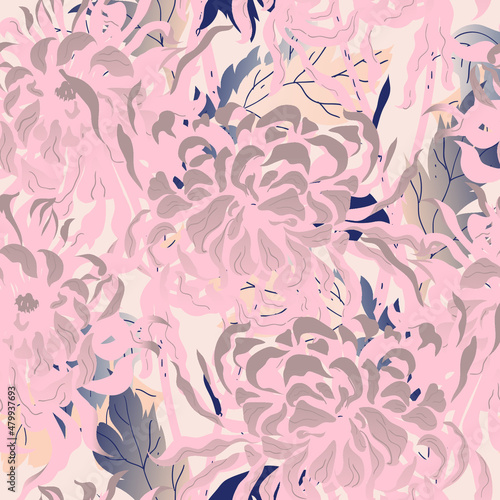 Floral abstraction. Chrysanthemum seamless vector pattern.