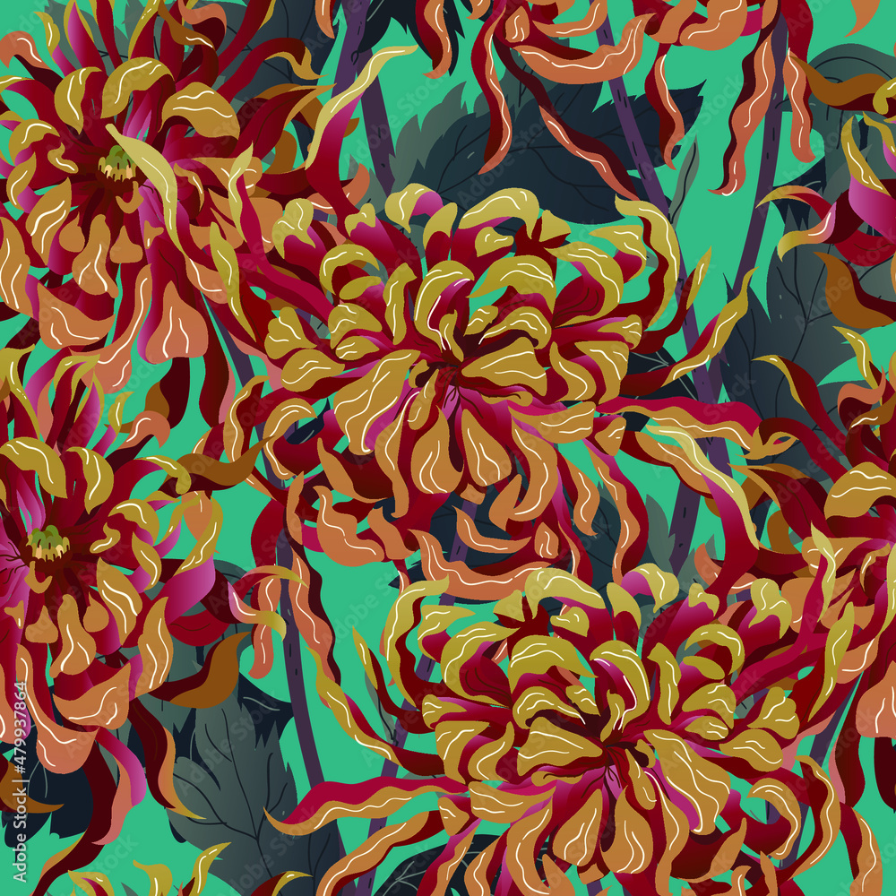 Floral abstraction. Chrysanthemum seamless vector pattern.