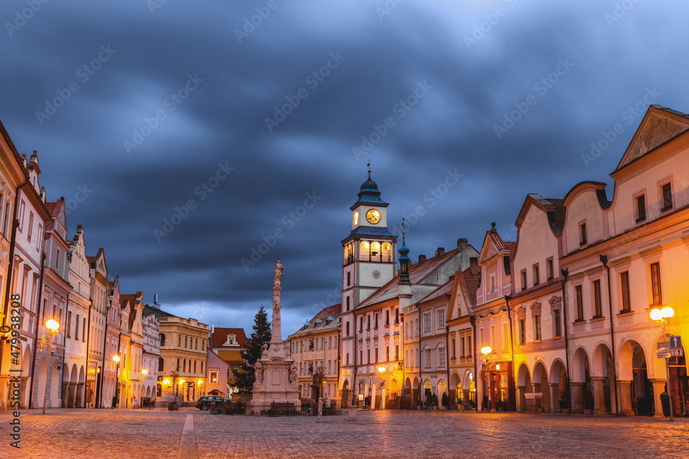 Naklejka premium Masaryk square in the old town of Trebon, Czech Republic.