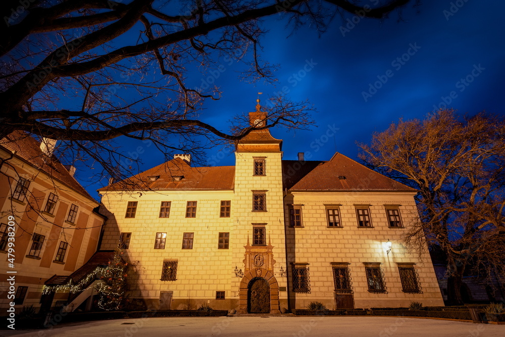 At the Courtyard of Trebon Castle - Czech Republic. Winter night.
