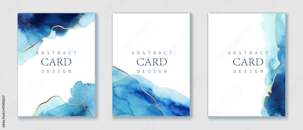 Set of vertical backgrounds. Blue, turquoise watercolor fluid painting vector design. - obrazy, fototapety, plakaty 