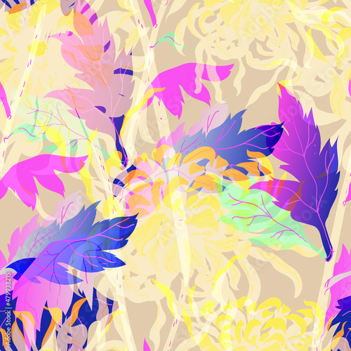 Abstract chrysanthemum seamless pattern.