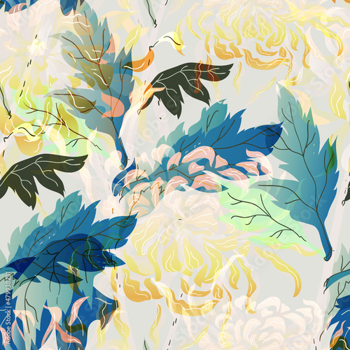 Abstract chrysanthemum seamless pattern.