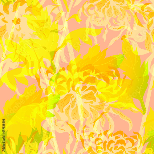 Abstract chrysanthemum seamless pattern.