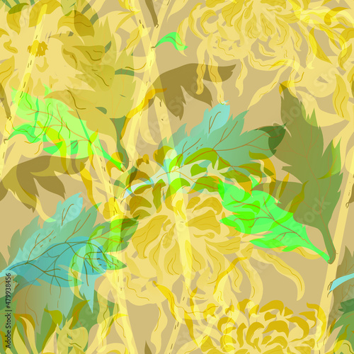 Abstract chrysanthemum seamless pattern.
