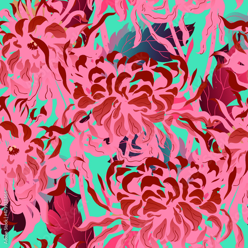 Abstract chrysanthemum seamless pattern.