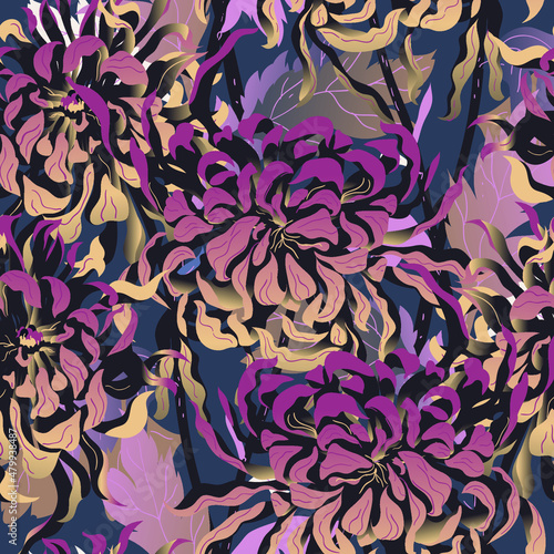 Abstract chrysanthemum seamless pattern.