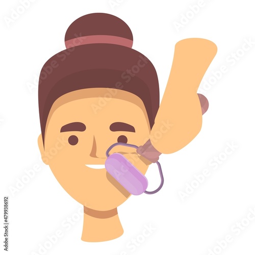 Roll face massage icon cartoon vector. Facial skin. Cream skincare