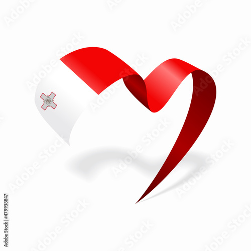 Maltese flag heart shaped ribbon. Vector illustration.
