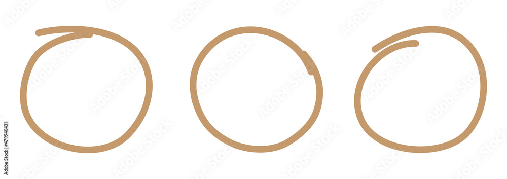 Beige circle pen draw set. Highlight hand drawn circle isolated on white background. Handwritten beige circle. For marker pen, pencil, logo and text check. Vector illustration Beige circle pen draw set. Highlight hand drawn circle isolated on white background. Handwritten beige circle. For marker pen, pencil, logo and text check. Vector illustration