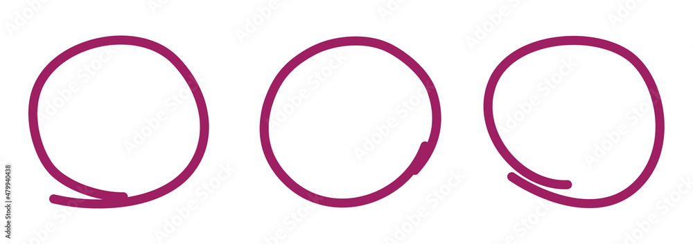 Purple circle pen draw set. Highlight hand drawn circle isolated on white background. Handwritten purple circle. For marker pen, pencil, logo and text check. Vector illustration Purple circle pen draw set. Highlight hand drawn circle isolated on white background. Handwritten purple circle. For marker pen, pencil, logo and text check. Vector illustration