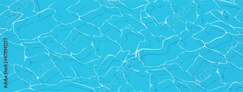 Water pool texture. Blue Water surface background with sun reflection top view. Blue ripples. Turquoise water in swimming pool with sun glare. Marine surface water background . Vector illustration.