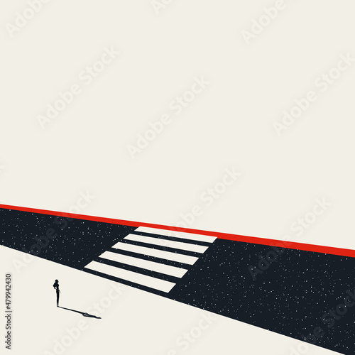 Business woman challenge overcome, vector concept. Symbol of opportunity, achievement, success. Minimal illustration