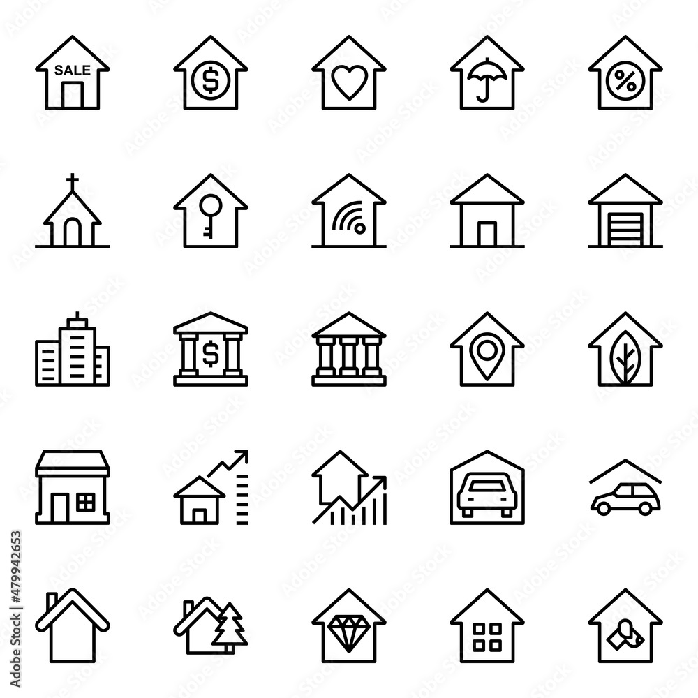 Fototapeta premium Outline icons for real estate.
