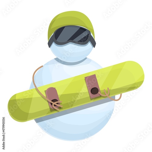 Snowman snowboarding icon cartoon vector. Christmas snow. Scarf ice