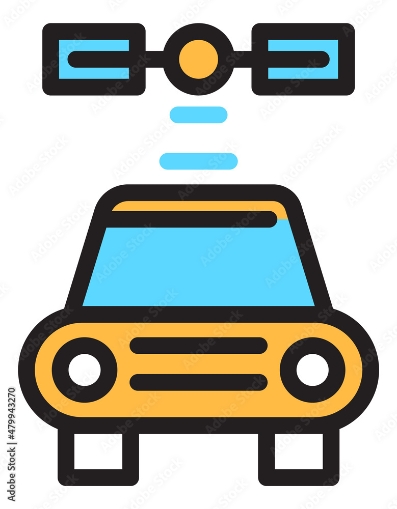 Satellite connecting with car. Gps navigation color icon Satellite connecting with car. Gps navigation color icon