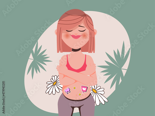 Woman pregnancy hand drawn character.