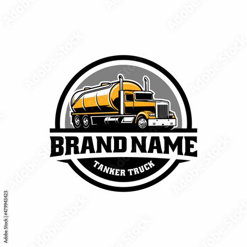 Tank truck, fuel and oil tanker truck, septic tank pumping truck logo vector