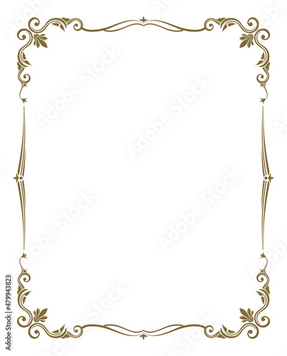 Golden filigree frame. Vintage blank card template