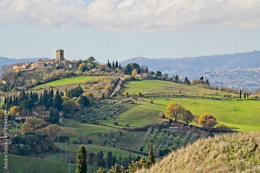 Ancient Village and Fort on a Hilltop in Tuscany Italy