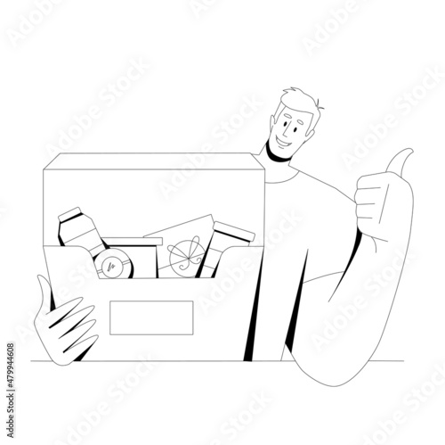Satisfied man with a box of things.