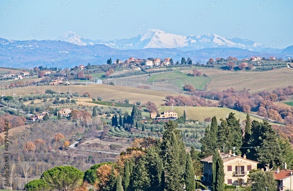 Beautiful View of the Hills of Umbria Italy in Winter